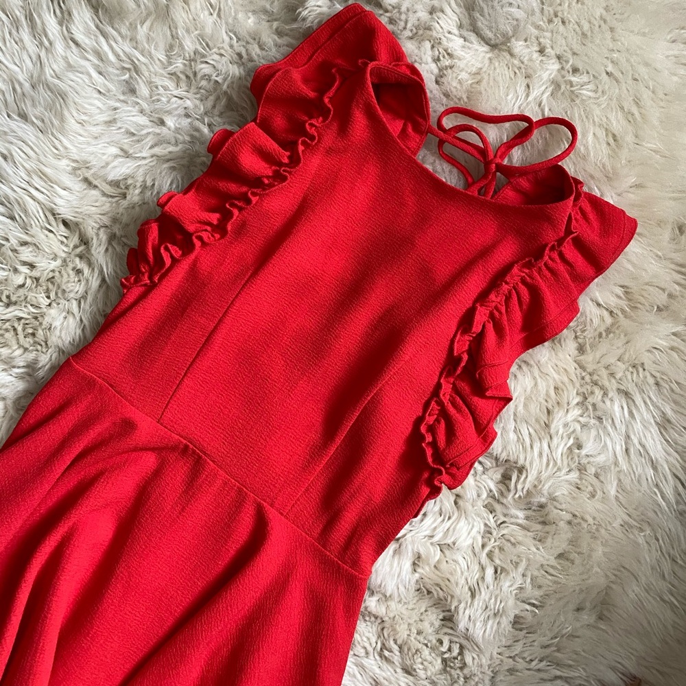ASOS collection red open back skater ruffle dress